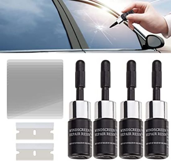 schildEVO Windscreen Repair Kit, 4 PCS Auto Windscreen Chip Repair Kit, Windscreen Scratch Repair Kit for Cracks, Bulls-Eye, Star-Shaped, Glass Repair